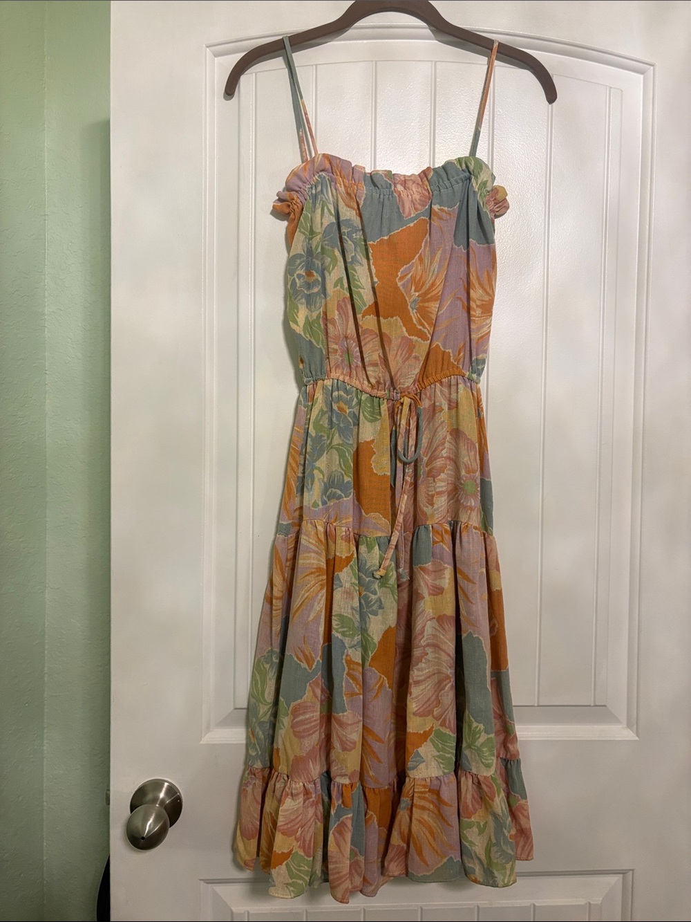 Vintage 70s Linen Floral Dress